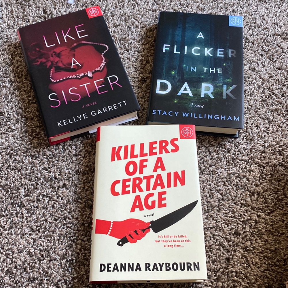 3 BOTM books-Like a Sister, Killers of a certain age, A flicker in the dark